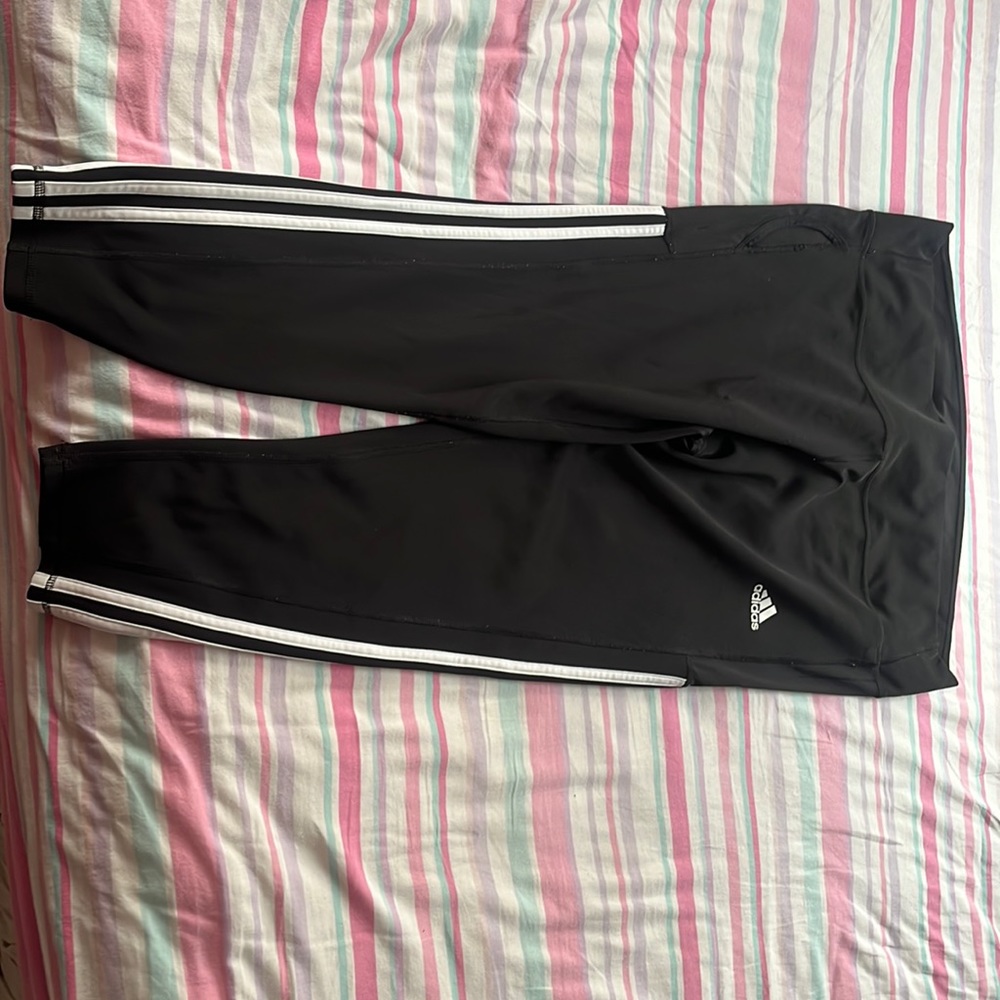 Black and white striped adidas leggings for women with side pockets , Size:2XL